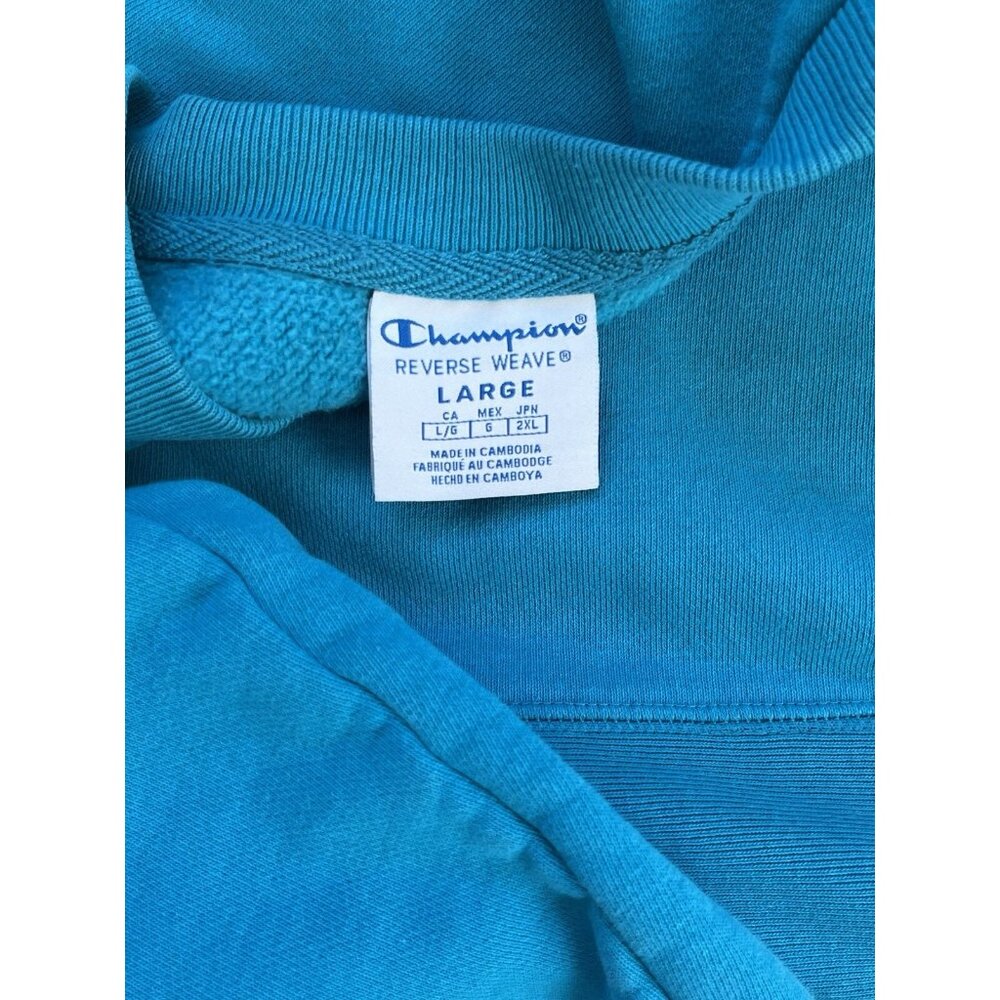 Champion Reverse Weave Arm Spell Out Crew Neck Sweatshirt Aqua Size Large - Picture 7 of 9